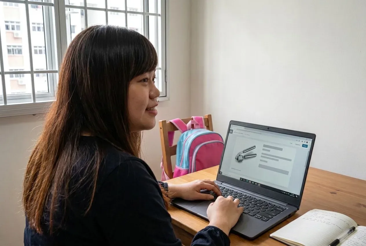 Fierra working on an online store page at her laptop